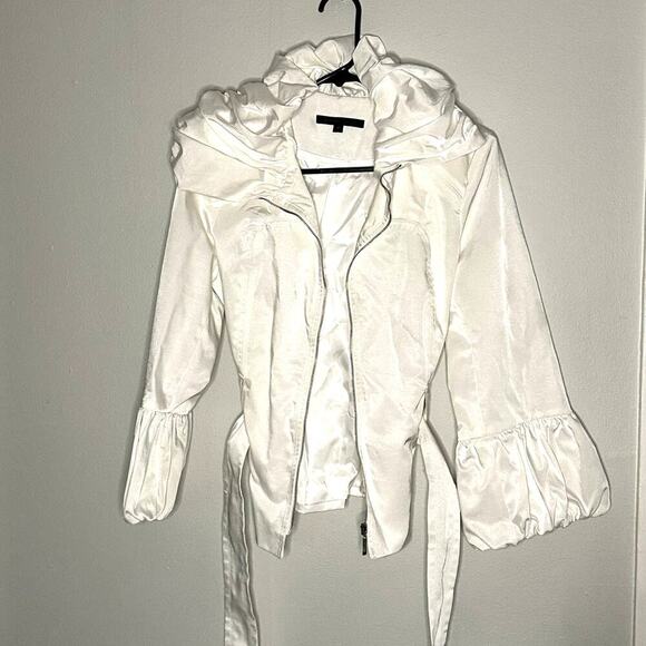 Blaque Label Zip Front Belted Bubble Cuff Collared Ivory Jacket Medium - Picture 4 of 12